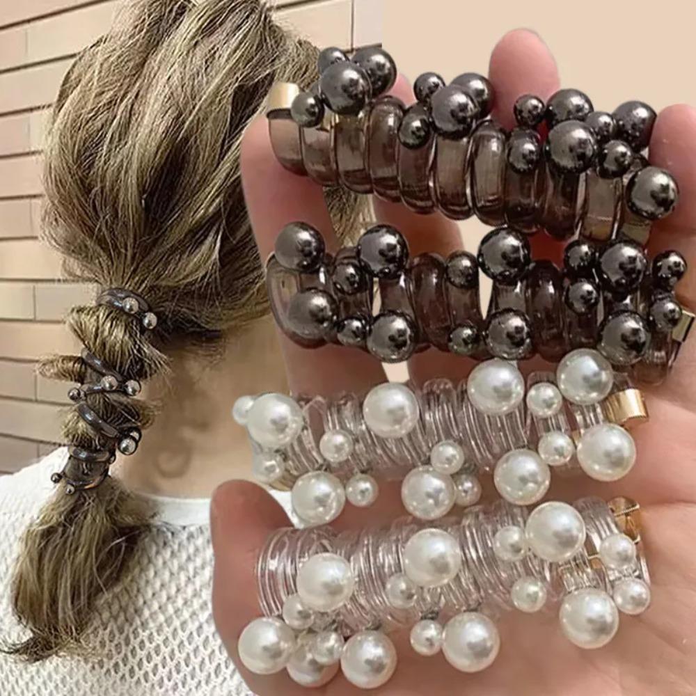 Pearl Spiral Rubber Band Telephone Wire Phone Cord Hair Tie Fashion Elastic Hair Band  Women