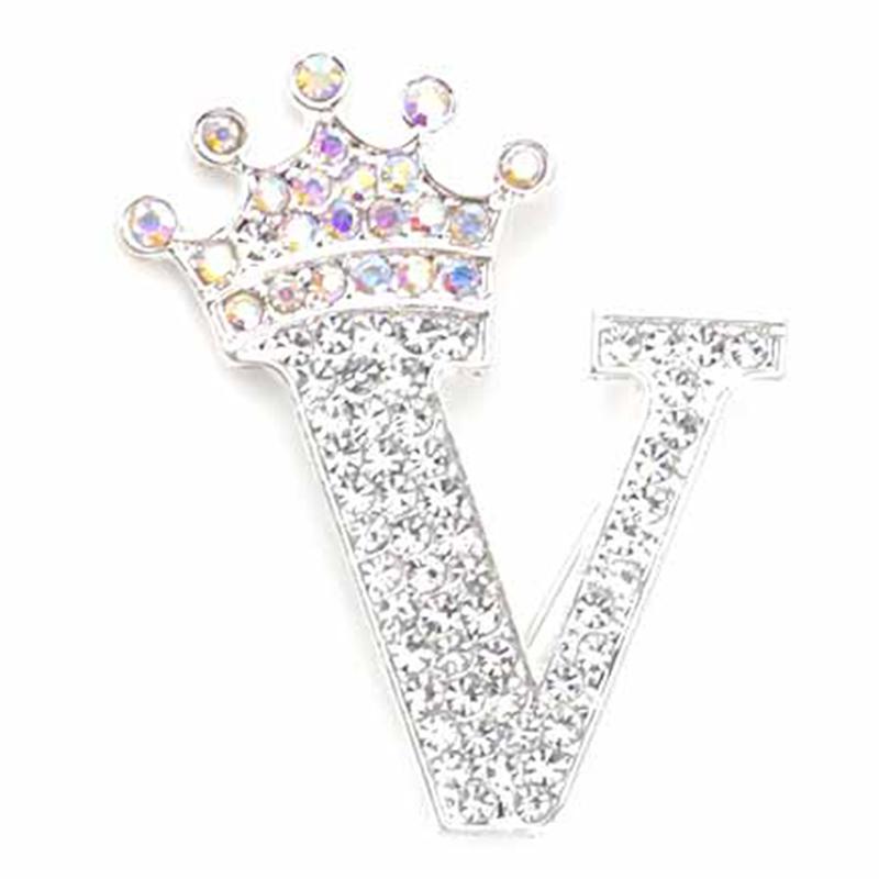 Fashion Crown 26 Initial Letters A To Z Crystal Rhinestone Brooch Pins Women