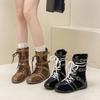 Ugly Cute Retro Style Lace-up Martin Boots Women's Autumn and Winter Niche Korean Version Design Sense Color Matching Lace-up Outer Wear Fashion B