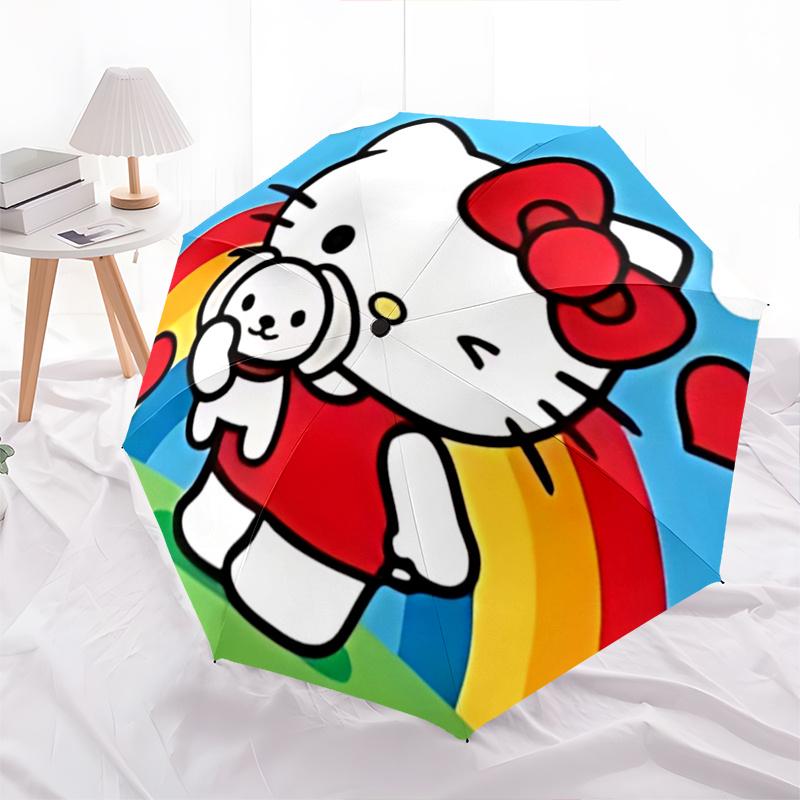 1pc Hello Kitty Automatic Opening/Closing Umbrella with Convenient Three-Fold Design, 8-Bone Iron Frame Outdoor Umbrella - Perfect Gift for Fans, Trav