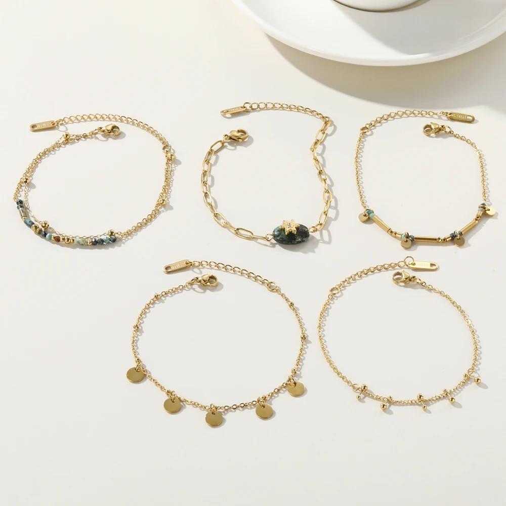 YACHAN 18K Gold PVD Plated Stainless Steel Chain Bracelets for Women Charm African Turquoise Natural Stone Trendy Jewelry Gift