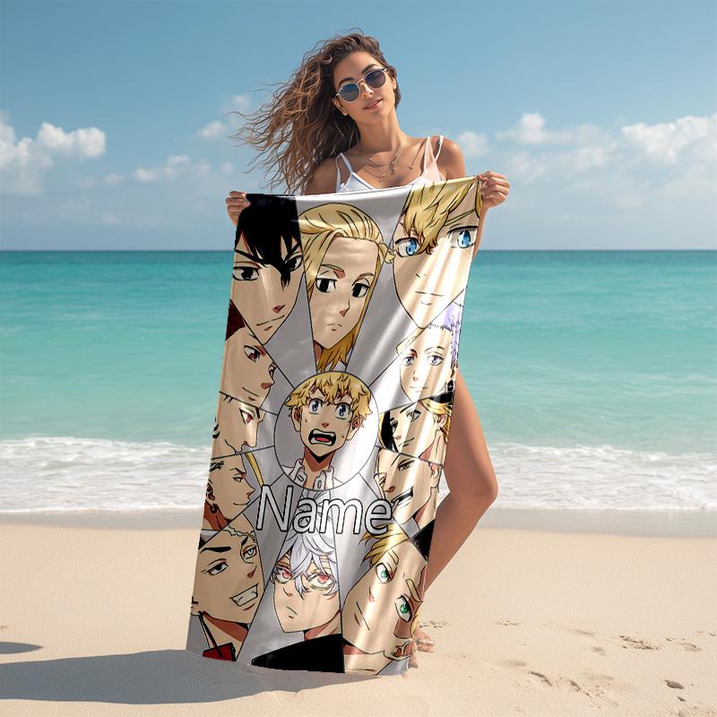 Personalized customized proof beach towel with Tokyo Revengers pattern - soft, absorbent,quick-drying,perfect swimming,camping&bathing