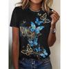 Summer Round Neck 3D Butterfly Pattern Printed Top Fashionable Casual Short Sleeved Women's T-shirts