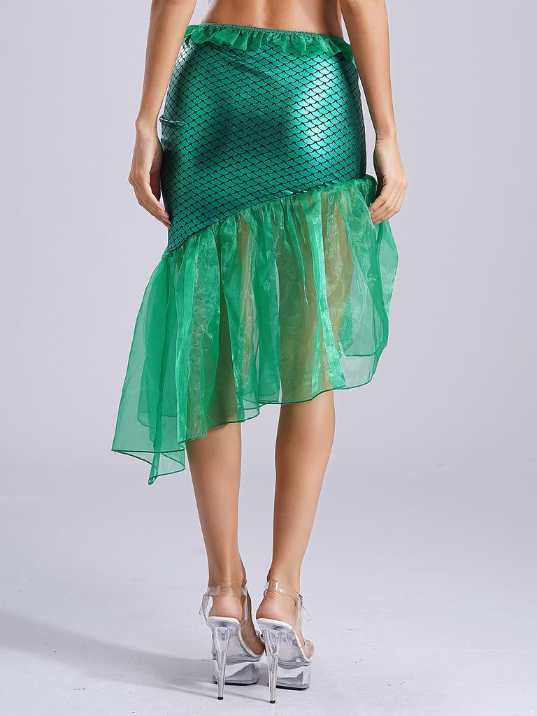 Женская юбка с оборками и принтом «рыбья чешуя», юбка для латинских танцев, юбка-русалка, костюм для косплея на Хэллоуин и карнавал
