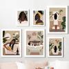 African Art Nordic Posters and Canvas Painting, Palm Leaf, Tub, Bath Towel, Wine, Black Girl, Prints, Wall Pictures, Living Room