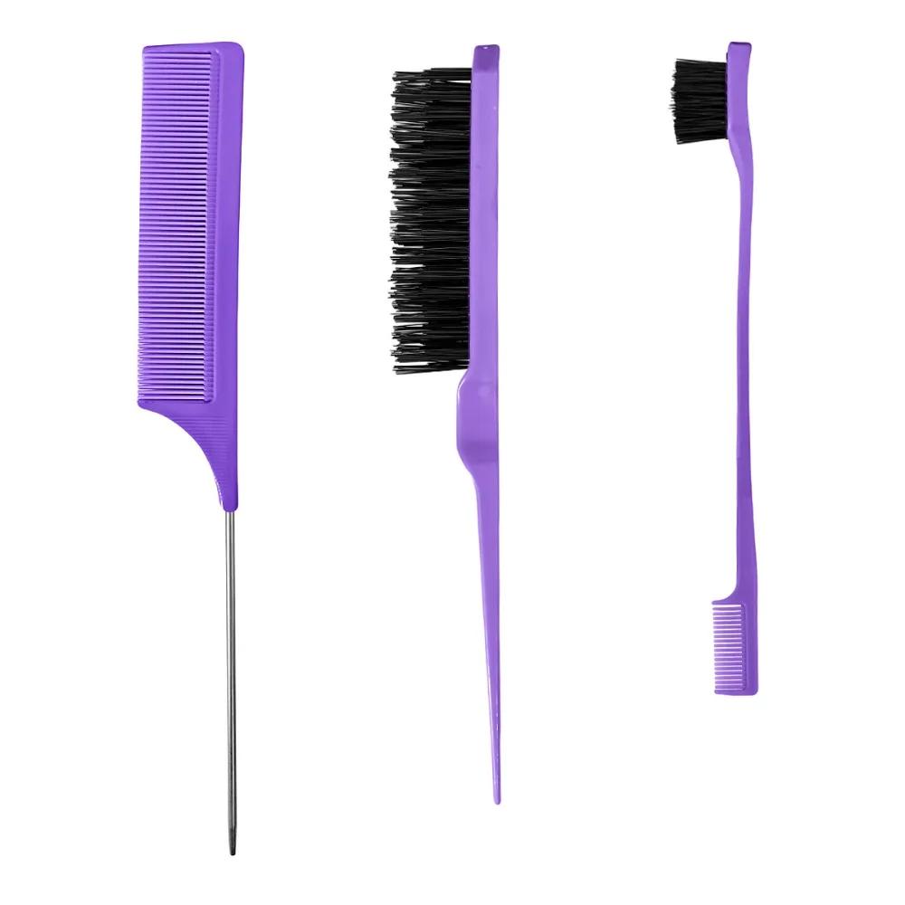 3pcs Hairdressing Tools Pointed Tail Comb Dual Head Eyebrow Brush Triple Row Comb Coiler Hair Salon Styling Comb