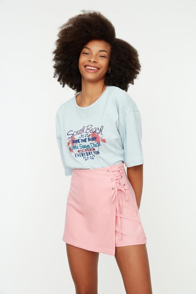 Women's Fashion Woven Short Skirt with Mink Binding and Eyelet Detail