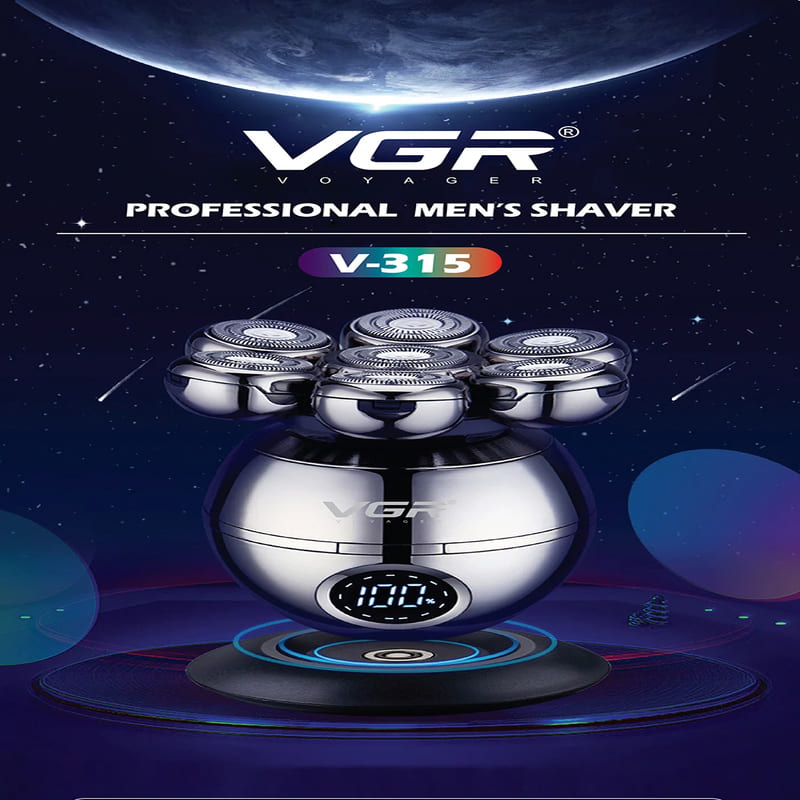 VGR V-315 5-в-1 Многофункциональная шариковая бритва IPX5 с цифровым дисплеем, База, Перезаряжаемая головка для бритья, Триммер для бороды и волос в носу, Многоголовочный триммер