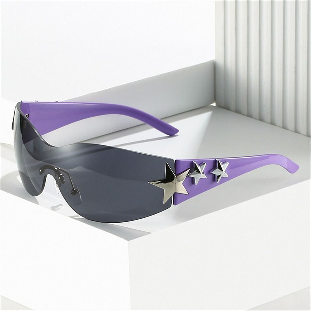 Солнцезащитные очки без оправы со звездами и футуристическими оттенками, крутые солнцезащитные очки Y2K для женщин
