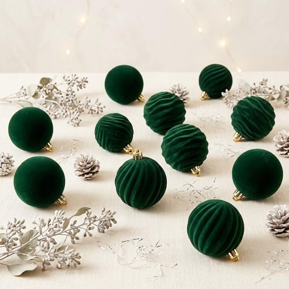 12pcs/set Flocked Christmas Hanging Balls 6cm Xmas Tree Ornaments Holiday Festival Decor