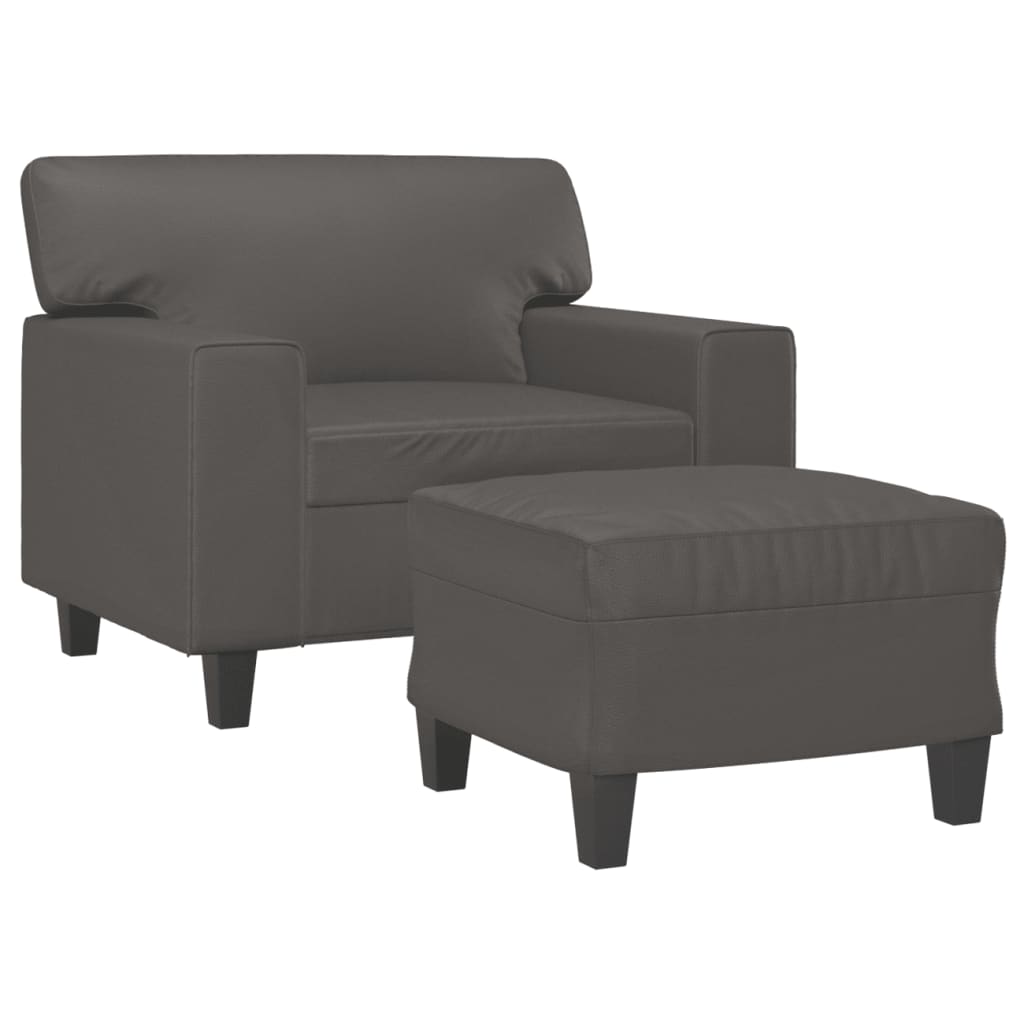 Armchair with Footstool Grey 60 cm Faux Leather