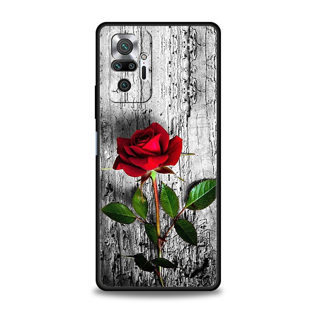 Чехол для телефона Красные Розы Цветы для Xiaomi Redmi Note 14 13 5G 10 11 12 Pro Plus 4G 14C 13C 12C 10C Черный Чехол