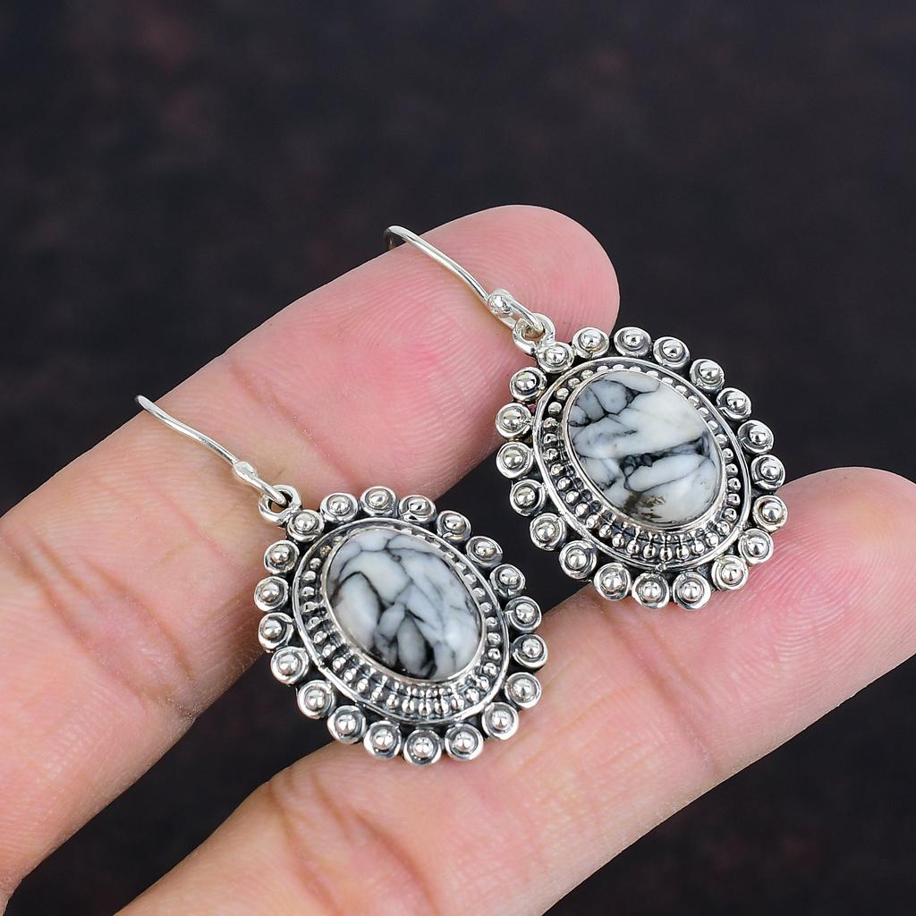 Серьги из пинолитового яшма, серьги с натуральными драгоценными камнями, серьги из стерлингового серебра 925 пробы, винтажные серьги, серьги-капли, украшения ручной работы, подарки для мамы