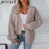 Fall/Winter Casual Oversized Solid-Color Mid-Length Knit Cardigan Jacket for Women