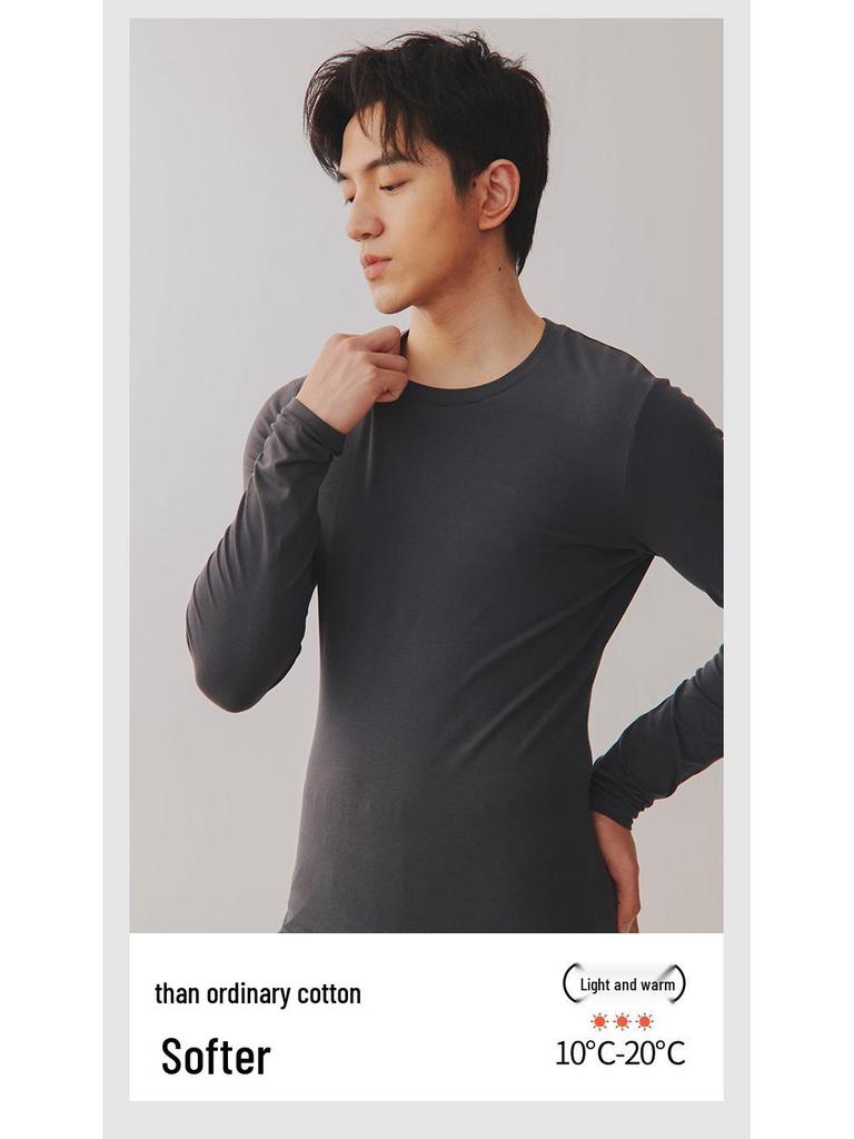 Мужской комплект тонкого теплого хлопкового термобелья облегающего кроя на осень 2025 года - детский хлопок класса А с начесом