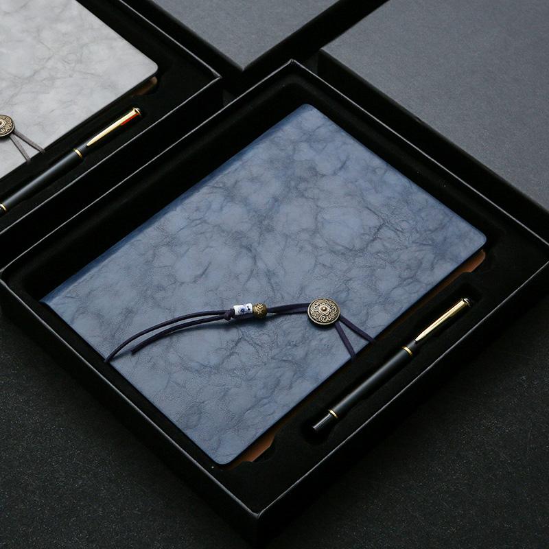 Business A6 Leather Binder Notebook Spiral Style with Saddle Stitching Blank and Lined Pages Bandage Pocket Notepad