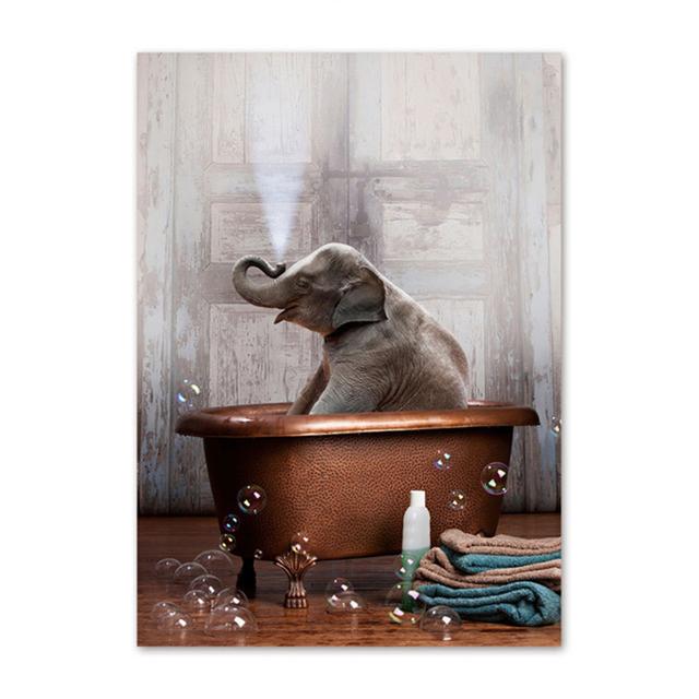 Забавный декор ванной и туалета, холст, картина, животное, постер для ванной, медведь, осьминог, пингвин, шимпанзе, ретро, настенная живопись, искусство, куадрос