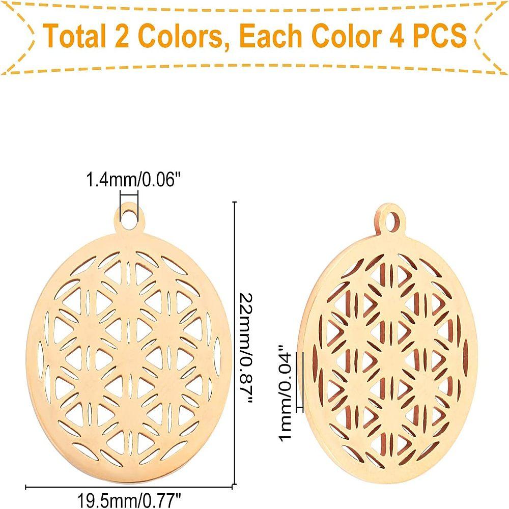 201 Stainless Steel Sacred Geometric Pendants Filigree Joiners Findings Laser Cut Flower of Life Golden & Stainless Steel Color 22x19.5x1mm