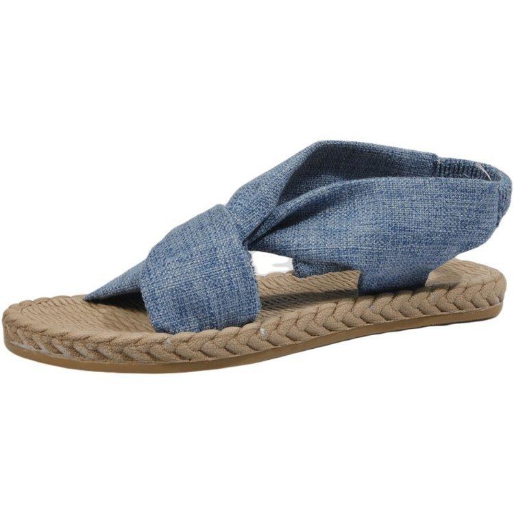 Sandals Women Wear Straw Linen Roman Flat Sandals with Elastic Straps Over Women's Shoes In Summer