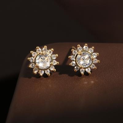 ZAKOL Изысканные Простые Серьги-пусеты Подсолнух с Прозрачным Цирконом для Женщин Женские Креативные Минималистичные Циркон Подарок