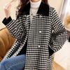 Хлопковая куртка, женская осенне-зимняя клетчатая твидовая утолщенная куртка средней длины, удобное повседневное универсальное пальто