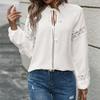 Women Spring Autumn Long Sleeve Ruffles Collar Solid Color Pullover Shirt Blouse Top