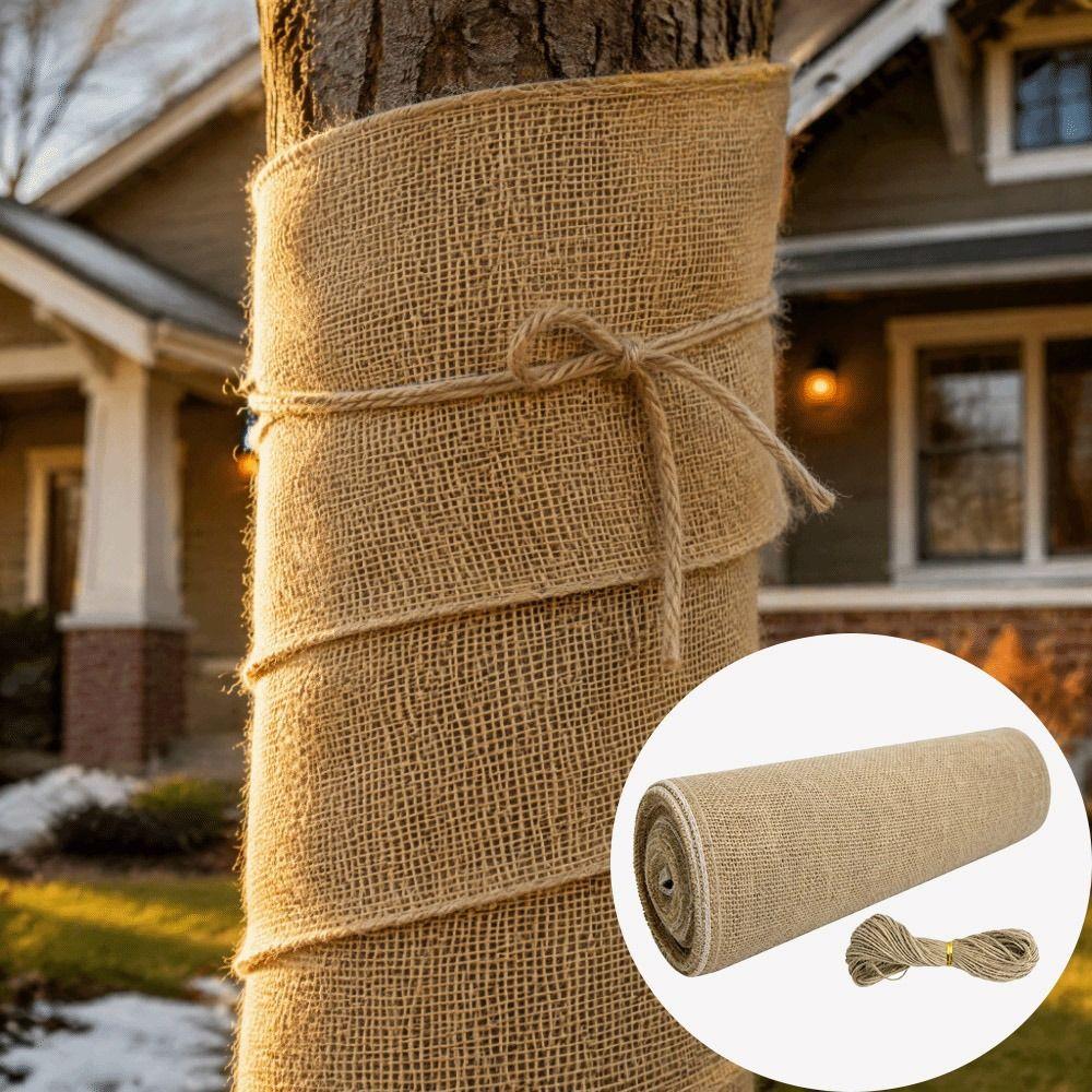 Natural Jute Plant Protection Cover Burlap Cloth Winter Tree Wrap Outdoor Plants