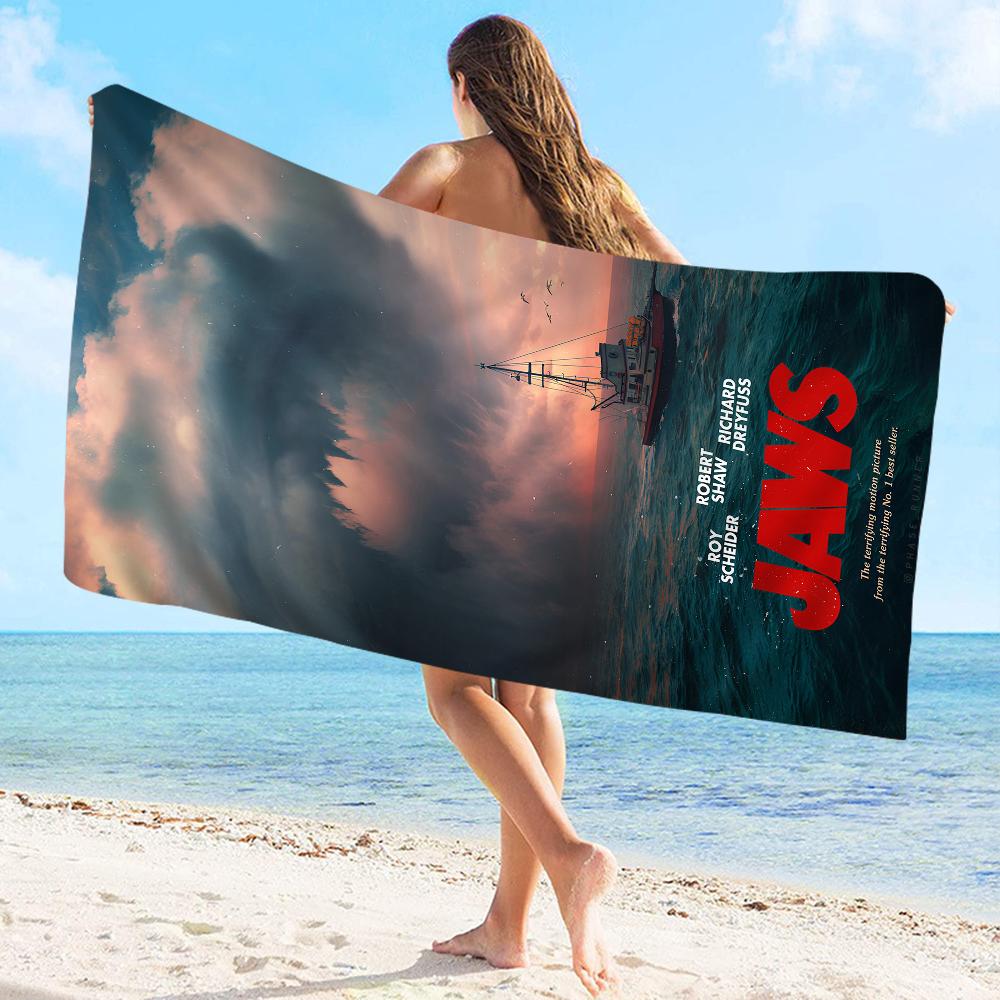 Classic Movies JAWS Movie Big Microfiber Beach Towels Quick Dry Towel Sand Beach Towels Pool Towel for Travel Swim Pool Yoga