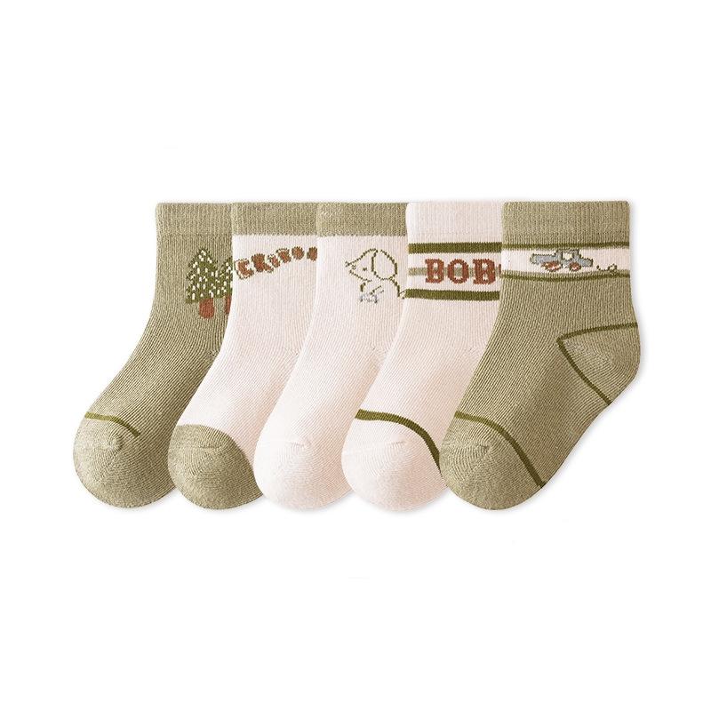 5 пар/комплект детских носков из хлопка, весна-осень, детские носки среднего размера с изображением животных из мультфильмов, милые носки для малышей, девочек и мальчиков