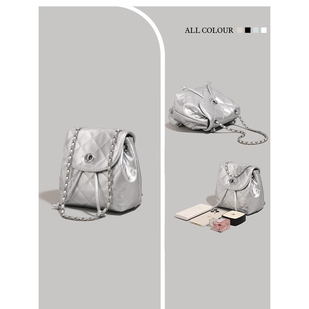 Niche Design Women's 2025 New Trendy Diamond Checkered Chain Bucket Bag High-end Texture Commuter Backpack Shoulder Bag