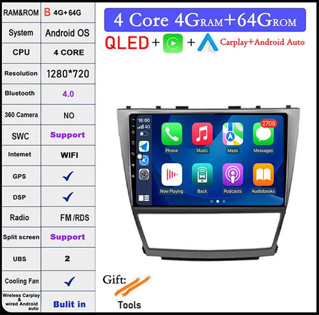 DSP 10 дюймов для Toyota Camry 40 2007-2011 IPS/QLED экран автомобильное радио Android 14 Авторадио Мультимедиа Видео Навигация GPS