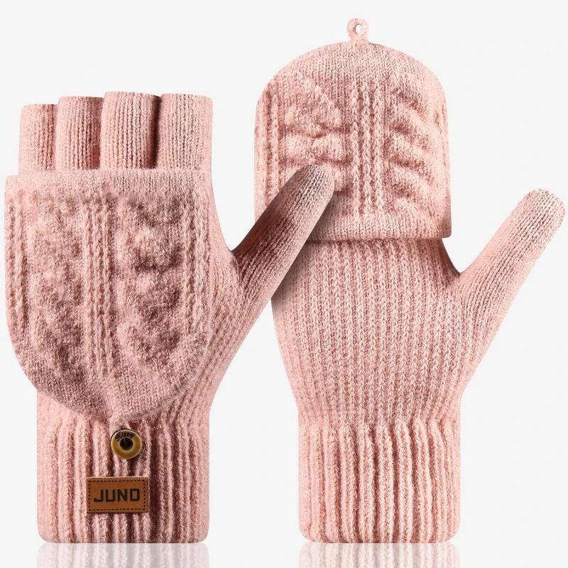 Fashion Thick Winter Knitted Gloves Keep Warm Solid Color Touchscreen Gloves Fingerless Flip Gloves Winter