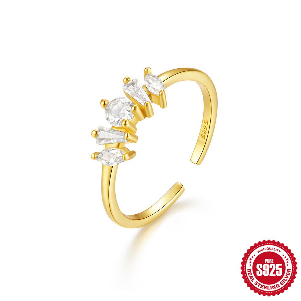 S925 Sterling Silver Ring Women'S Light Luxury Niche Design Sense Geometric Twist Zircon Ring Fashion Open Index Finger Ring