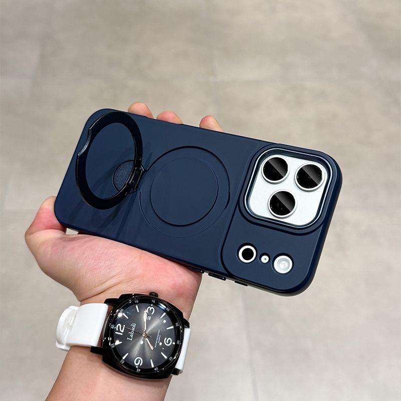 Вращающийся кронштейн Чехол для телефона Для iPhone 17 16 15 14 13 Pro Max Роскошный Жидкий силикон Для Magsafe Магнитная Металлическая крышка