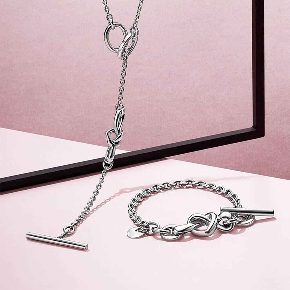 Оригинальный браслет из стерлингового серебра 925 пробы с завязанным сердечком в форме буквы T для модных браслетов, ювелирные изделия из серебра 925 пробы