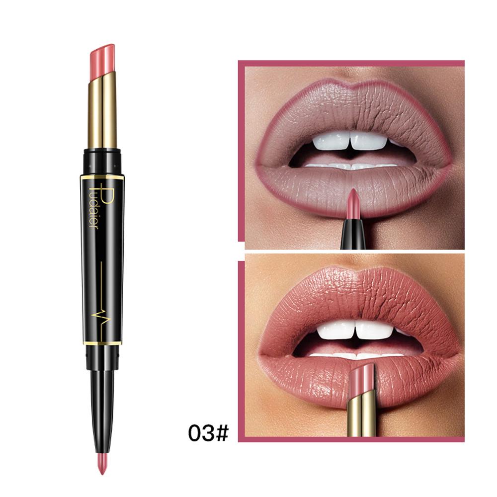 Double-Ended Matte Lipstick Waterproof Long-Lasting Lipsticks In Nude and Dark Red with Lip Liner Pencil