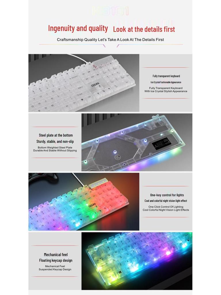 Прозрачная игровая клавиатура Douni KB101 с RGB-подсветкой