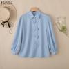 Women Casual Turn Down Collar Loose Long Sleeve Blouse