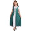 Girls Renaissance Dress Medieval Costume Square Neck Short Sleeve Lace Up High Waist Ruffle Fancy Dress