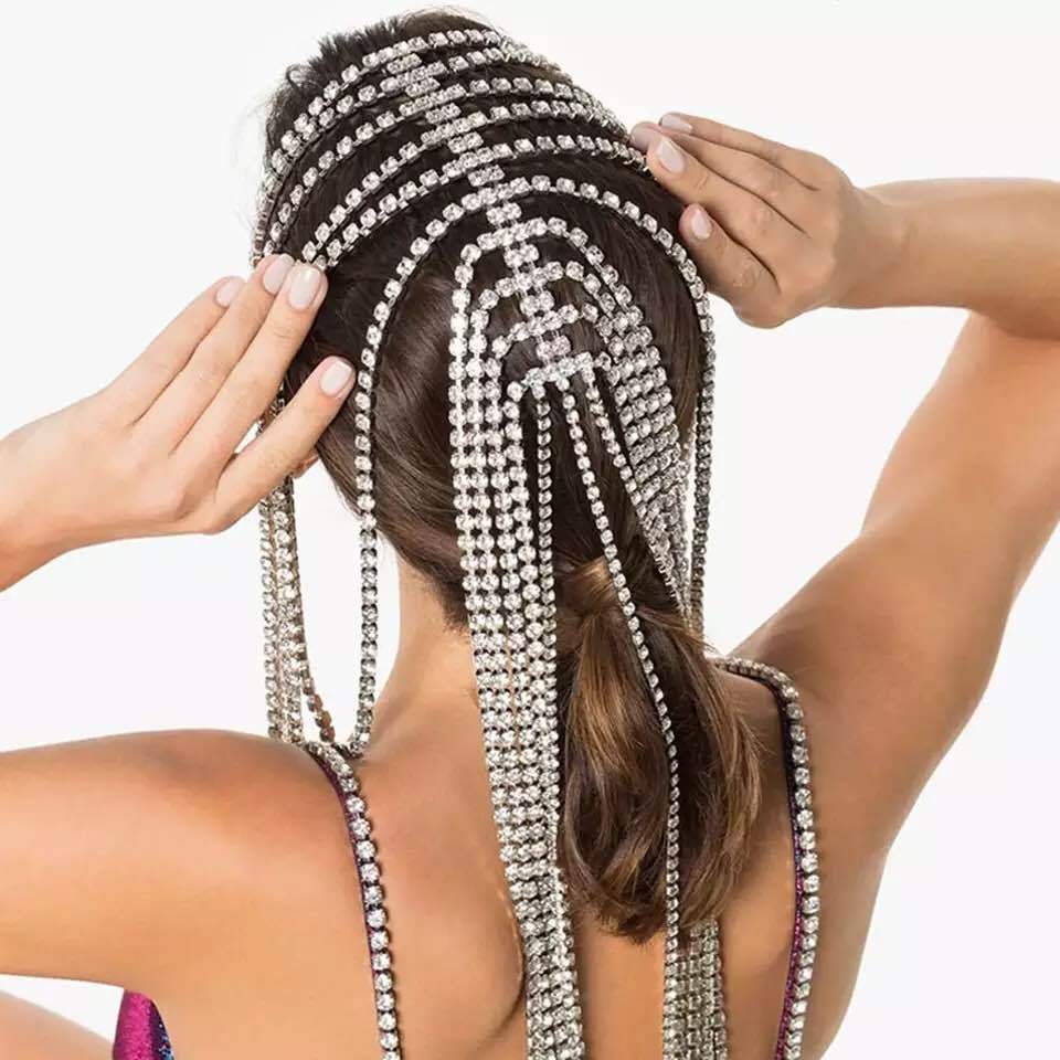 New Accessories Rhinestones Long Fringed Headgear Exaggerated Personality Headband Hair Accessories Ins Style Hair Accessories Hair Hoop