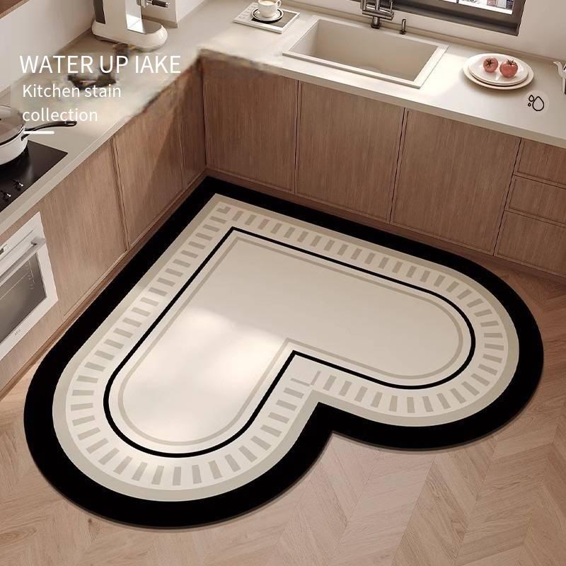 1PC French Light Luxury Heart-Shaped Kitchen Floor Mat With Diatomaceous Mud For Easy Care Waterproof Non-Slip Carpet