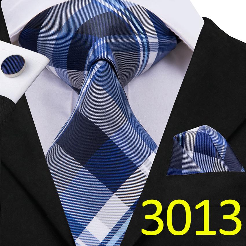 Hi-Tie Plaids&Checks Necktie Handkerchief Cufflinks Set Tartan Necktie for Business Party