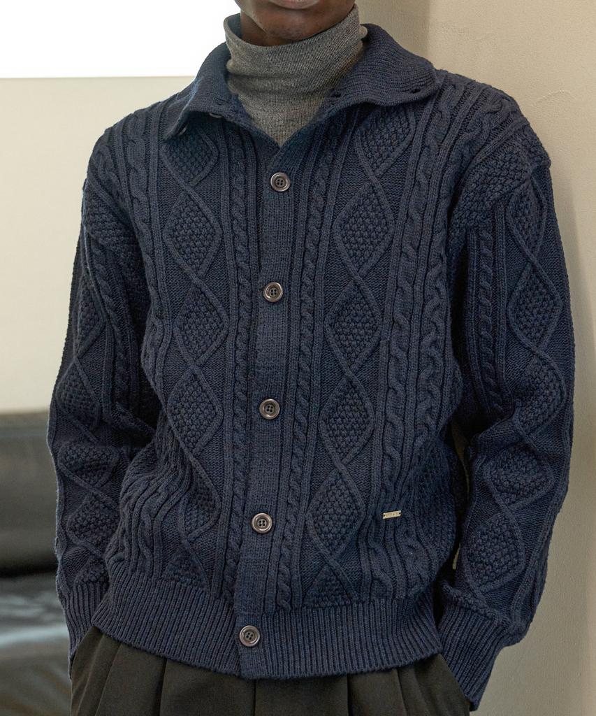 TRIP LE SENS Plate Fisherman Knit Cardigan_Navy