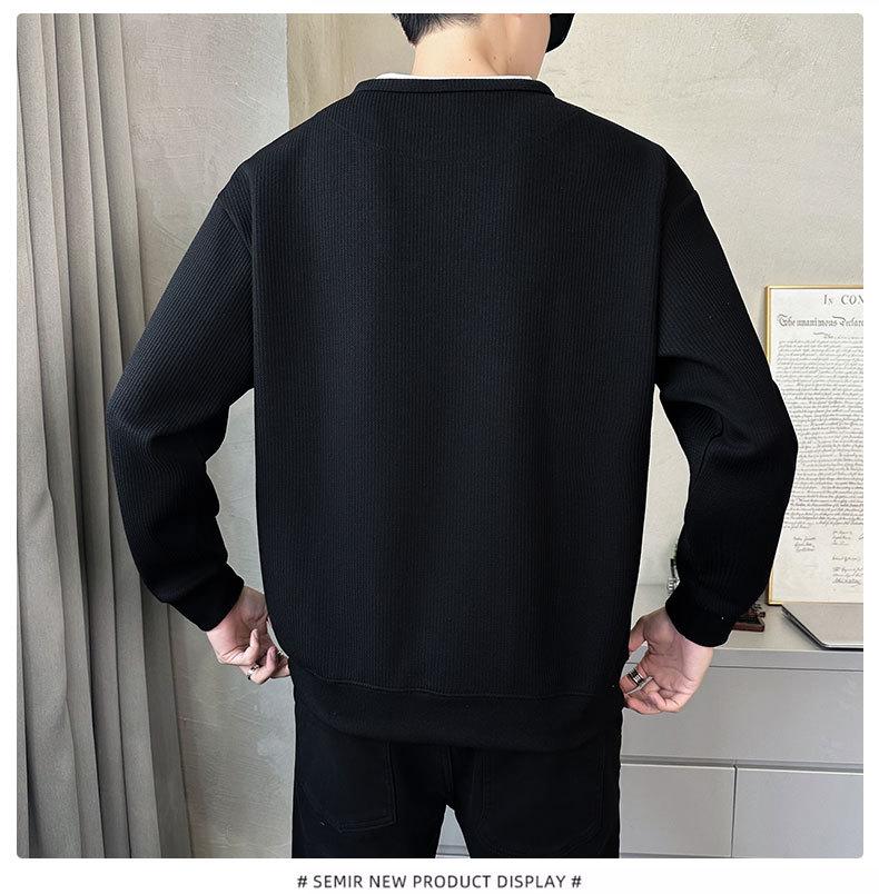 Men's Two-Piece Look Heavyweight Long Sleeve Hoodie 2025 Spring/Autumn Round Neck Base Shirt