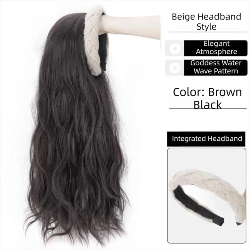 Clip in Half Headband Wig Korean Style Long Wavy Curly  Hair Wide Knit Headband Wig  Party
