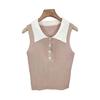 Корейский женский темпераментный контрастный цвет лацкан пуговицы без рукавов тонкий вязаный жилет