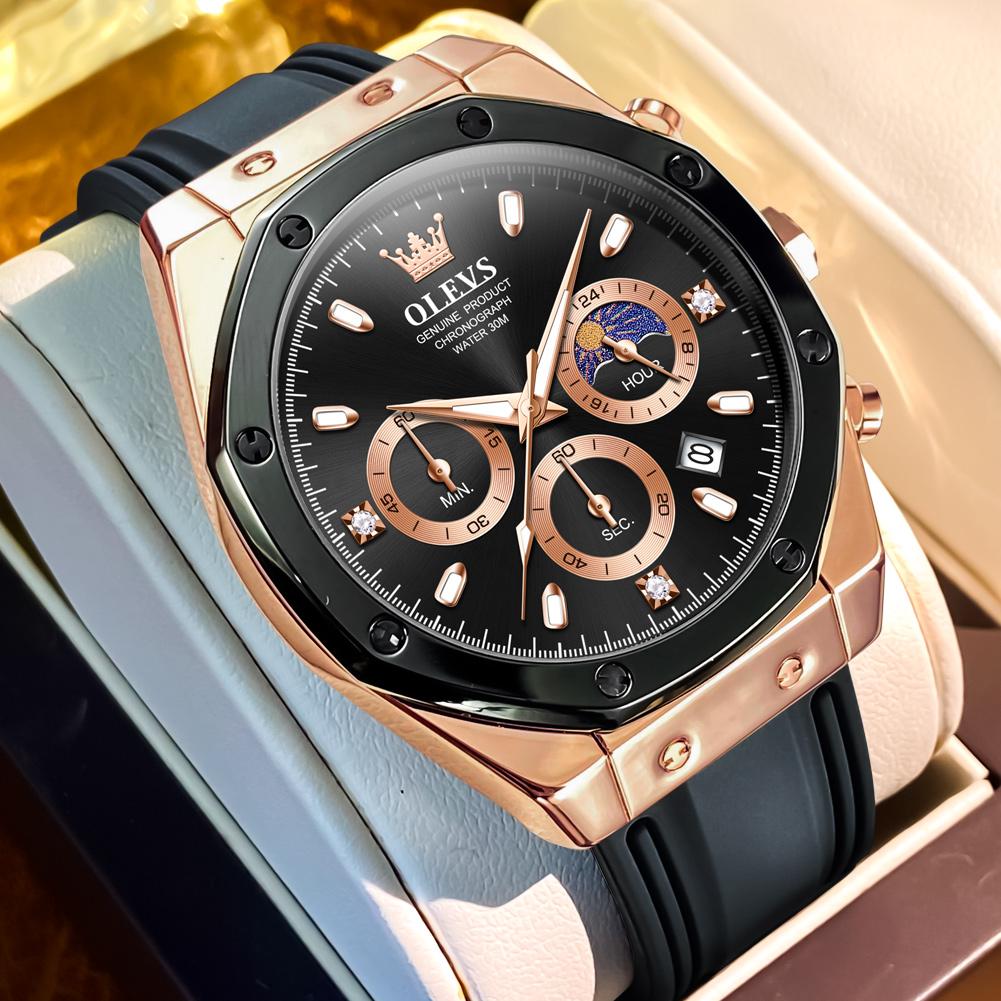 Мужские кварцевые часы с силиконовым ремешком, водонепроницаемый хронограф, многофункциональные спортивные новые мужские часы с календарем и светящимся дисплеем