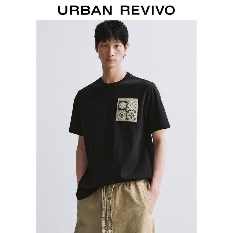 UR Summer Casual Cotton Crew Neck T-Shirt with Chest Patch