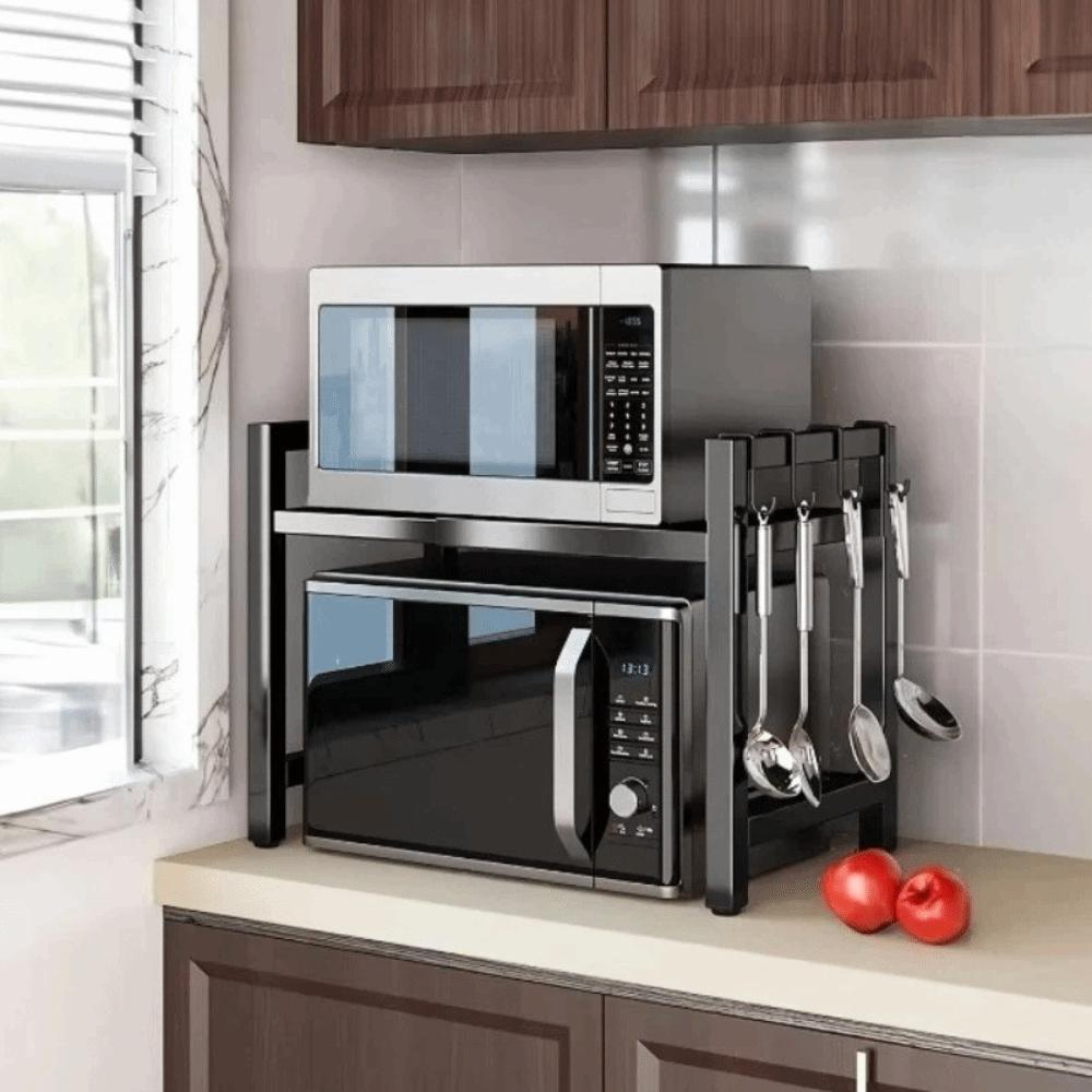 Retractable Microwave Stand Expandable Oven Storage Shelf Spice Jars Rack Baking Organization