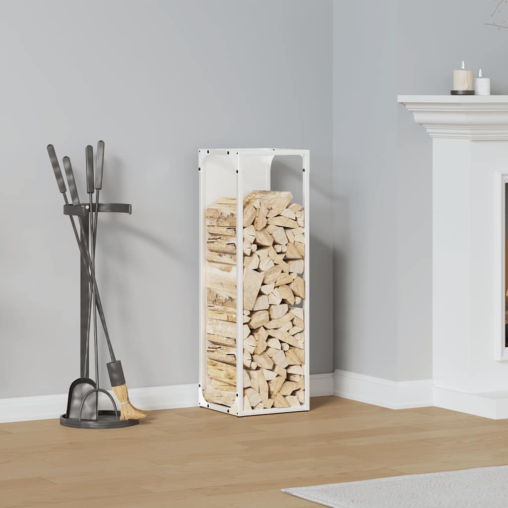 Firewood Rack White 25x25x80 cm Cold Rolled Steel
